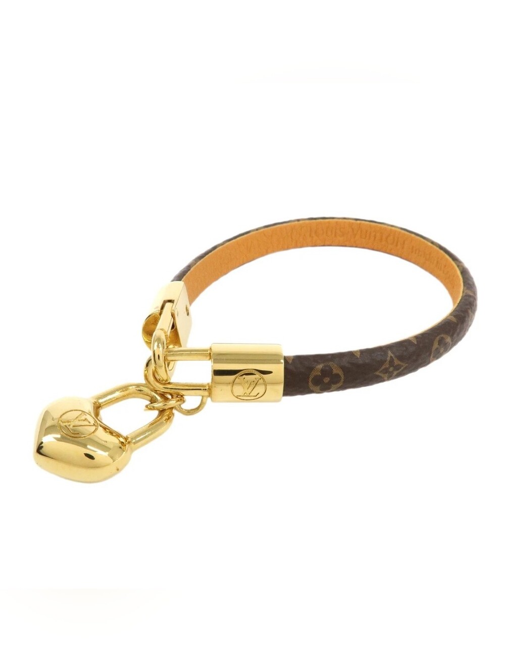 Louis Vuitton Monogram Leather Bracelet in Brown and Tan with Gold Hardware